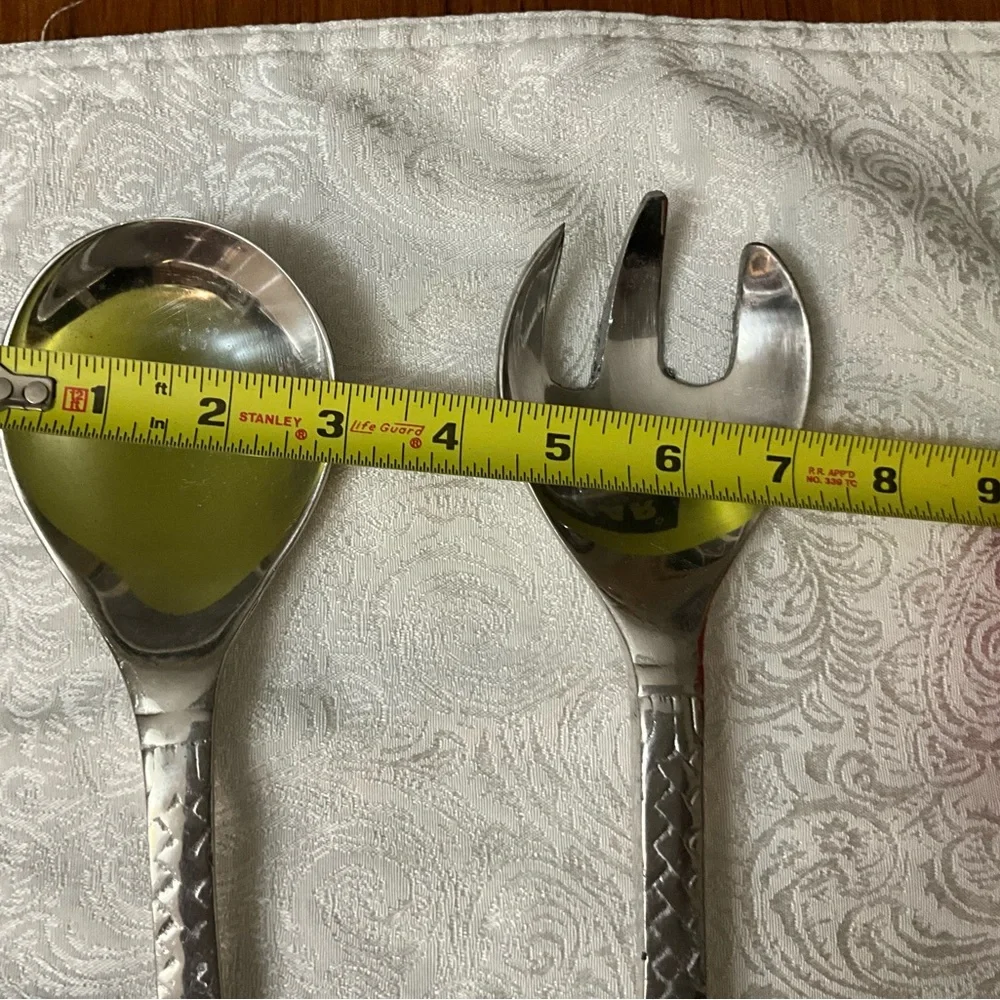 Vintage Stainless Steel Salad Serving Set Large Spoon Fork Textured Handles